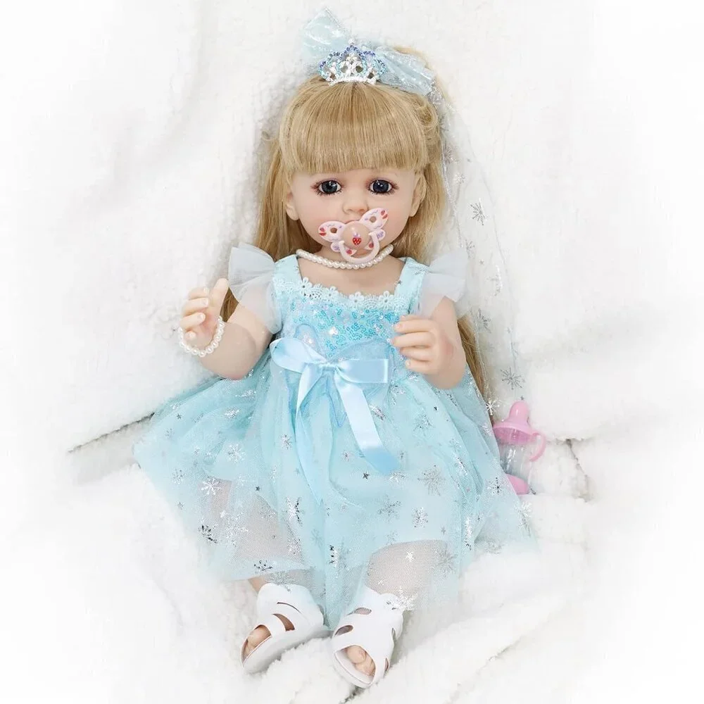 🆕22Inch Full Body Vinyl Silicone Newborn Baby Poseable Limbs Long Hair Girl